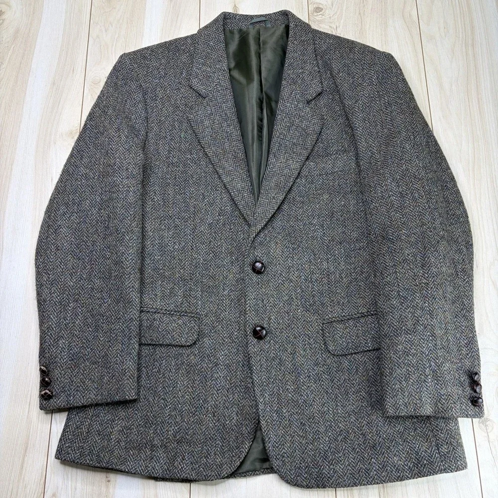 VTG Harris Tweed Speckled Herringbone Thick Wool Sport Coat Multicolor Mens 38S